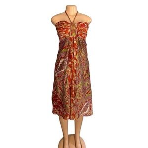 Vintage Silk Paisley Halter Neck Dress Multicolor